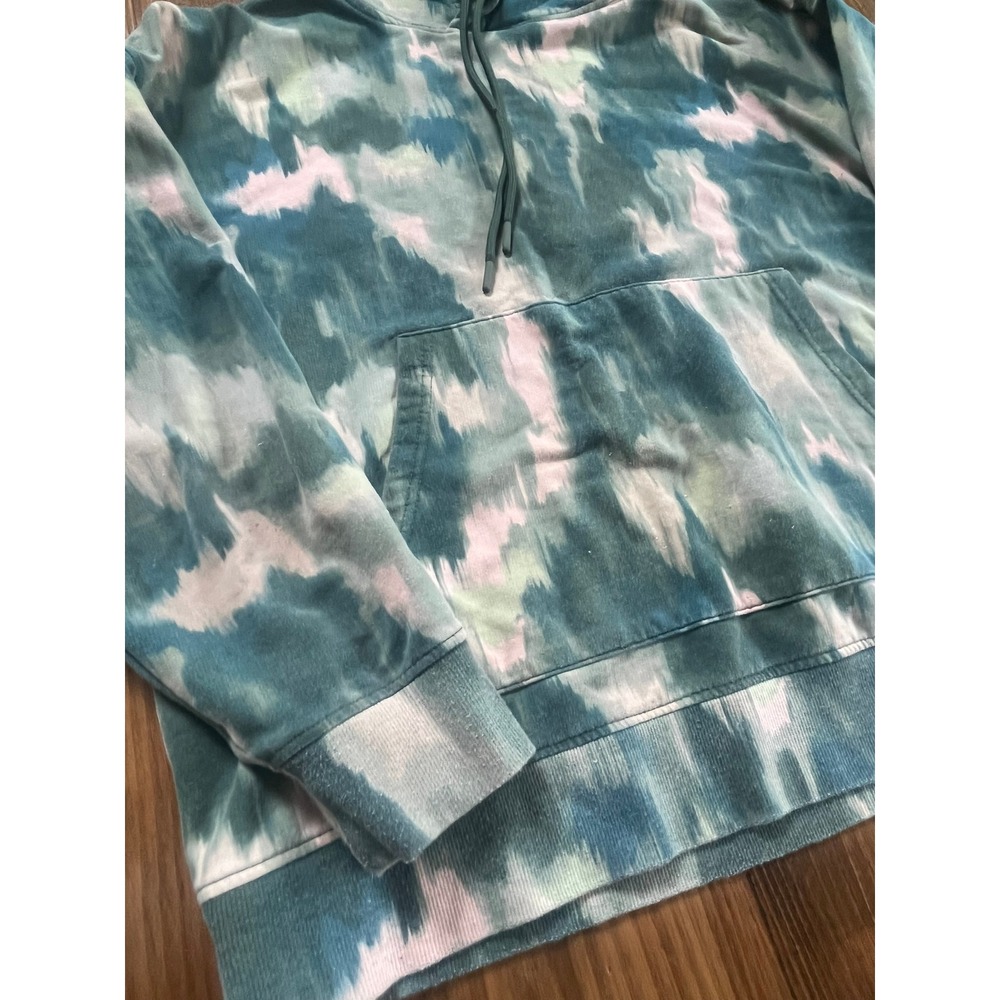 All in Motion Womens XL Tie Dye Hoodie Teal Green Abstract Fleece Pullover - Picture 3 of 6
